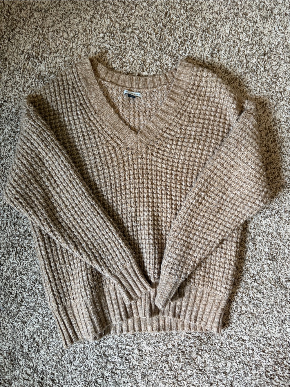 American Eagle Outfitters Taupe V-Neck Chunky Knit Sweater